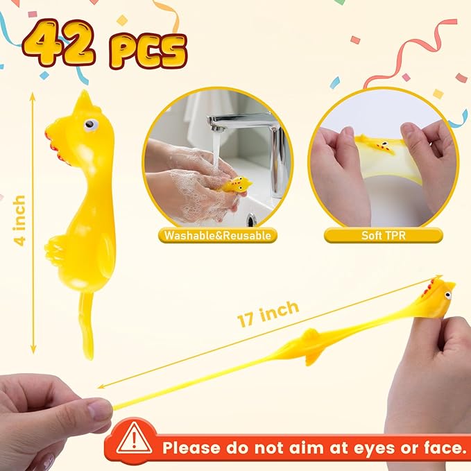 POPLAY 42PCS Flying Chicken Slingshot, Easter Party Favors Treasure Box Toys for Kids, Flicking Rubber Chickens Finger Toys for Birthday Party Activity Gift, Classroom Prizes, Goodie Bag Stuffer
