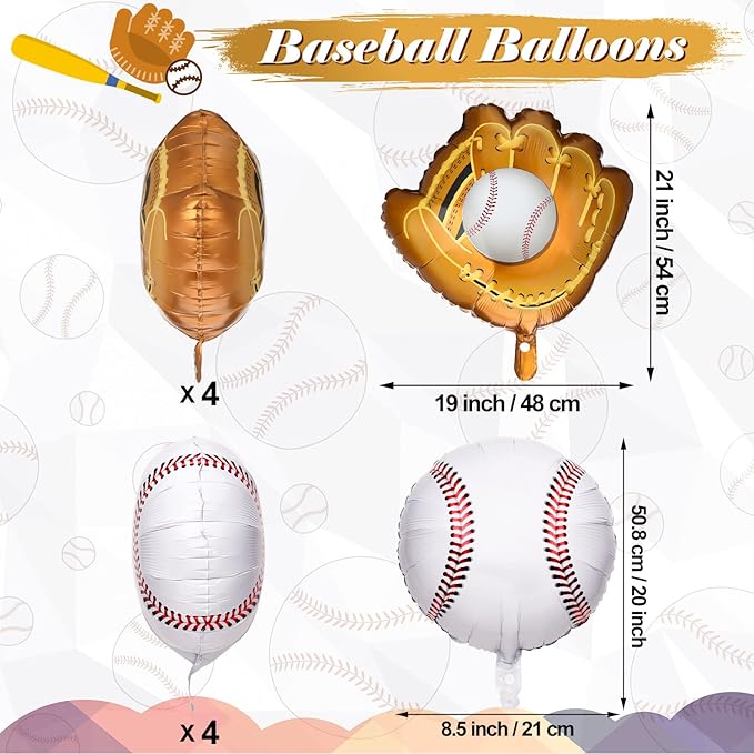 Skylety 8 Pcs Baseball Balloons Baseball Foil Glove Balloon Birthday Party Decorations 18 Inch Sports Themed Senior Night Decorations Supplies