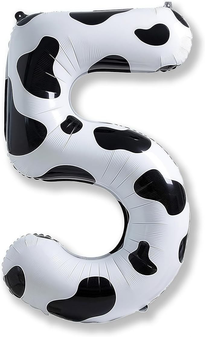 Cow Print Number Balloons 5 for Kids, 40 Inch Foil Large Number 5 Self Inflating Balloon for Boys Girls 5th Birthday Decorations Farm Animal Theme Cowboy Cowgirl Theme Party Decoration Supplies