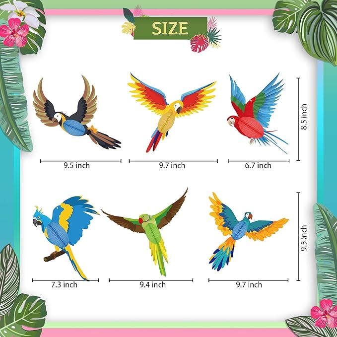 6 Pieces Tropical Birds Honeycomb Paper Cutouts Hanging Parrot Hawaiian Luau Tropical Party Decorations for Summer Beach Jungle Safari Rainforest Theme Birthday Party Home Classroom Decor Supplies