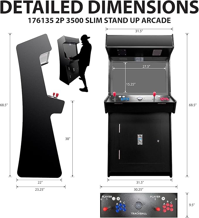 Creative Arcades Full-Size Commercial Grade Cabinet Arcade Machines | Stools Included | Slim Woodgrain Edition | 32" Screen (6296 Games (2-Player), Light Pine)