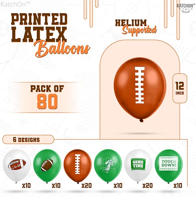 KatchOn Football Balloon Arch Kit - Pack of 80 | Football Party Decorations, Rugby Balloons for Touch Down Party Decorations | Touchdown Sports Theme Football Party Supplies, Birthday Party Decor