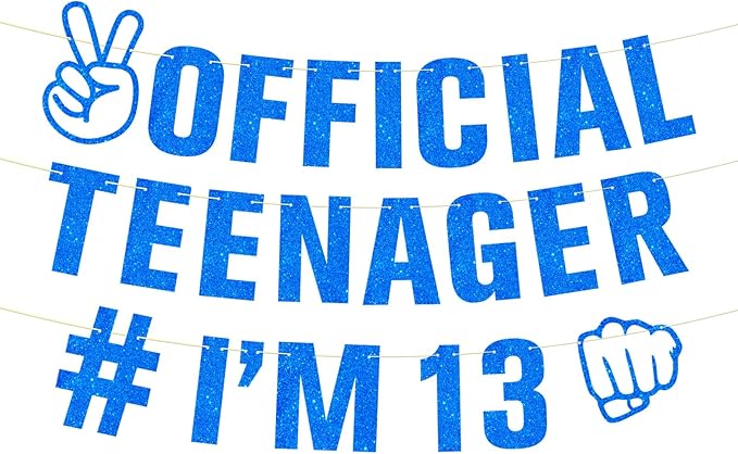 Glitter 13th Birthday Decorations Blue Official Teenager I’m 13 Banner for Boys, Cheers to 13 Years Happy 13th Birthday Party Supplies