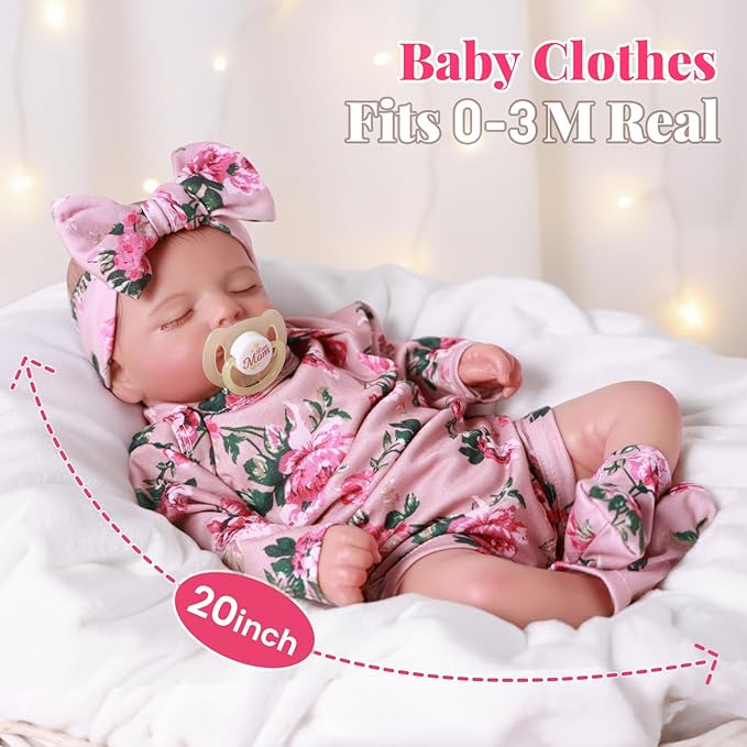 BABESIDE Lifelike Reborn Baby Dolls - Sleeping Realistic Newborn Soft Body Real Life Girl Dolls with Accessories Gifts for Kids Age 3 + & Collection, 20 inches