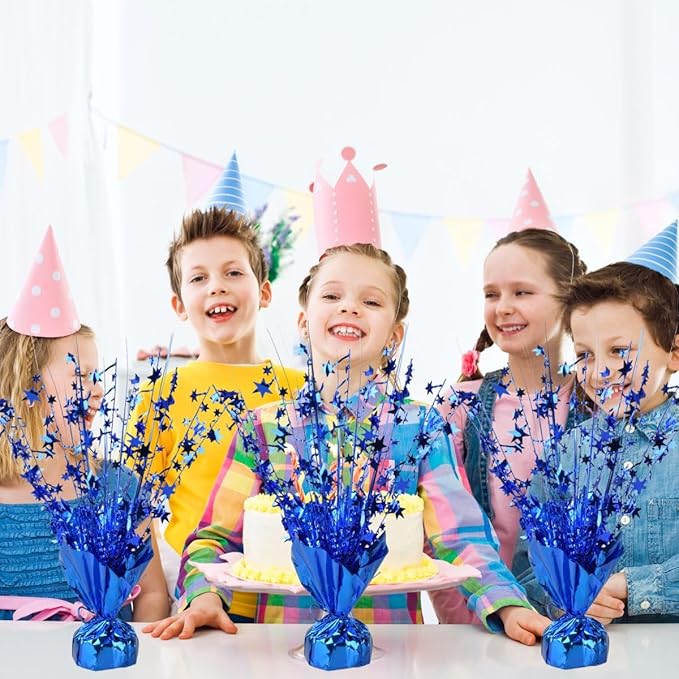 Miliocry 6 Pack Metallic Foil Spray Centerpiece Star Table Decoration Burst Table Centerpieces for Birthday Wedding Anniversary Graduation Holiday Party Supplies Decor Blue