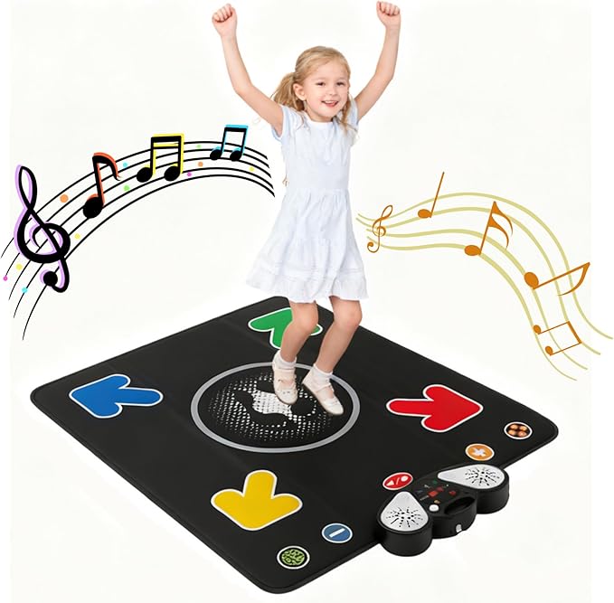 Dance Mat for Kids - Light-up Electronic Rhythm Step Play Mat, Music Game Pad Toy for Girls Boys 3-12, Challenge Playmat Gift Built-in Songs, MP3 External Play, 5 Levels, Adjustable Volume