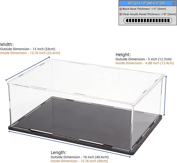 Acrylic Display Case, Clear Acrylic Display Box with Matte Base, Dustproof Collectible Showcase for Books, Stamps, Medals, Maps, Albums and Jewelries, 16 x 13 x 5 inch