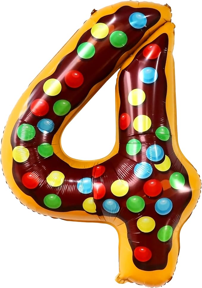 KatchOn, Giant Number 4 Balloon - 40 Inch, Donut | Birthday Decorations for Boys & Girls | 4 Balloon Number for 4th Anniversary Decorations | Donut Birthday Party Decoration