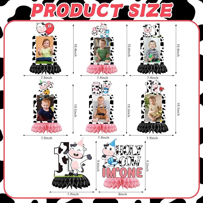 Holy Cow I'm One Birthday Decorations, Cow First Birthday Honeycomb Centerpiece Party Decoration, Baby 1st Birthday Cow Themed Photo Table Centerpiece Party Supplies