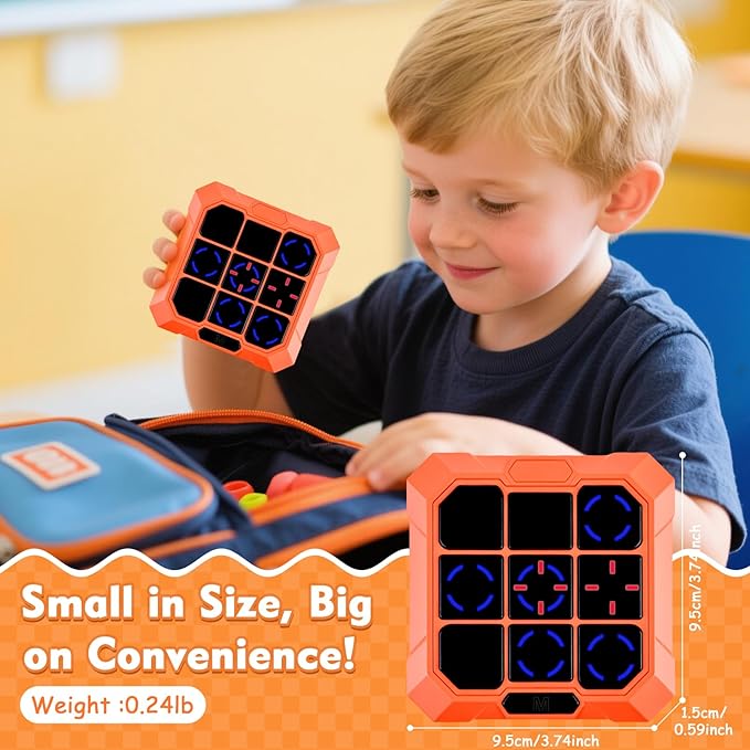 Tic Tac Toe Game, 6-in-1 Electronic Tic Tac Toe with Mute & Rechargeable - Handheld Travel Board Game for Kids Ages 4+, Adults, Family - Educational Learning Toy for Boys Girls, Orange