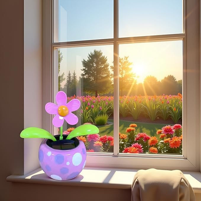 Pink Flower Solar Powered Dancing in Colorful Shape Flip Flap Animated Bobblehead Dancer Window Sun Catcher Car Dashboard Decor Solar Power Kits,Learning and Education