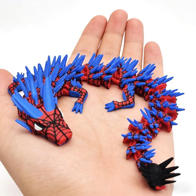 3D Printed Dragon,3D Printed Dragon Model,Flexible Articulated 3D Dragon Fidget Toy,Unique 3D Printed Animals Gift and Desktop Decoration (Blue-10 inch).