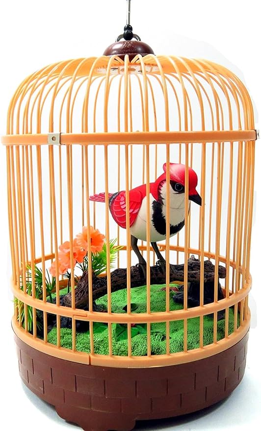 Generic A and E Imports - Singing & Chirping Bird in Cage - Realistic Sounds & Movements (Red), AEIBC507E