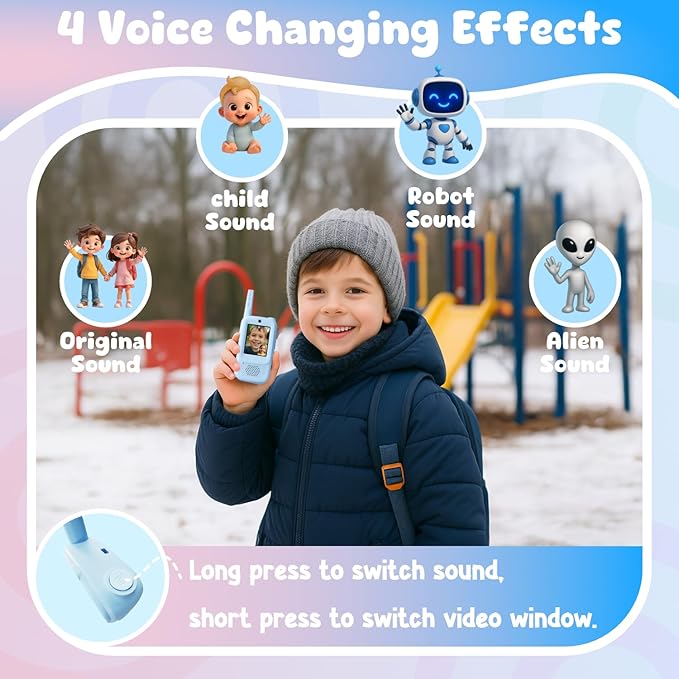 Video Walkie Talkie Toys for Age 3-12 Boys, 2 Pack Rechargeable Walkie Talkies with Screen, Christmas Birthday Gifts for Boys Kids Indoor Outdoor Camping (Blue)
