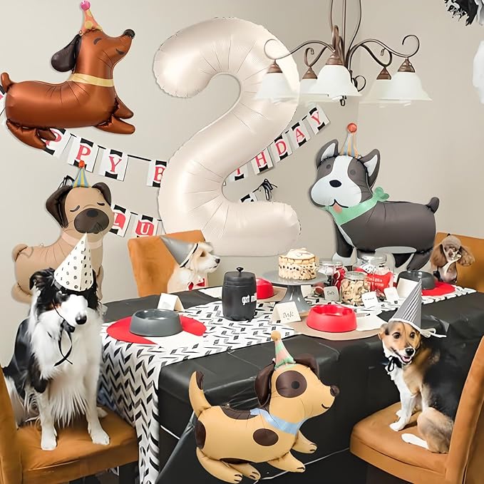Animal Dog Balloons Puppy Balloon 40 Inch Cream White Number 2 Balloons for Dog 2nd Birthday Decorations Dogs Birthday Party Supplies