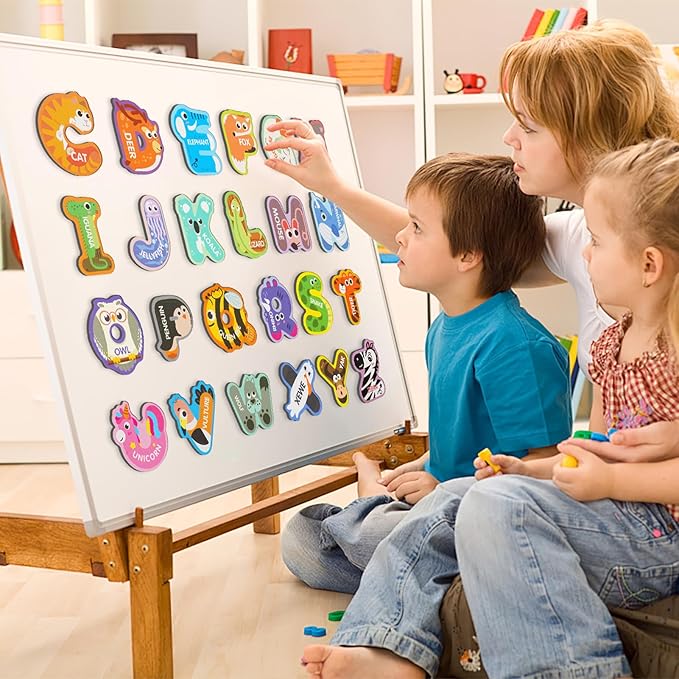 Magnetic Letters, Fridge Alphabet Magnets ABC for Toddlers 1-3, 26 PCS Cute Animal Uppercase Refrigerator Toys, Preschool Spelling Learning Games, Ideal Educational Gift for Kids 2 4 5 Years Old