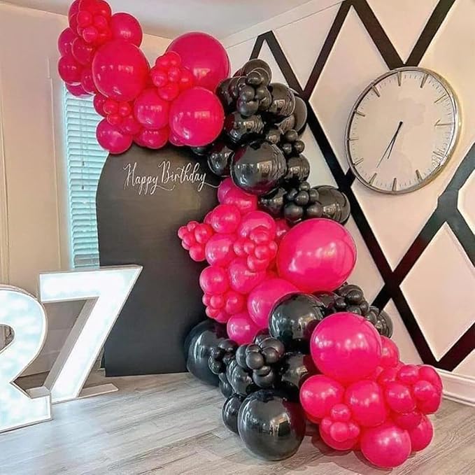 Pink and Black Balloons, 60PCS 12 Inch Hot Pink and Black Balloon Rose Gold Confetti Balloons for Hot Girls Women Birthday Party Baby Bridal Shower Party Decorations