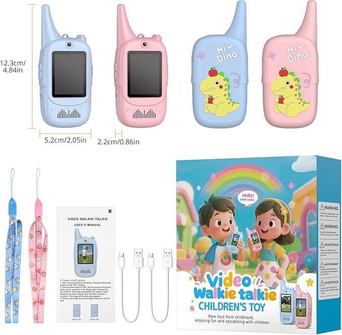 Anbte Video Walkie Talkies for Kids with Screen, Rechargeable Walkie Talkies 2 Pack with Cute Silicone Case, 6 Voice Changers, Long Range, for Kids Ages 3-8, Indoor Outdoor Camping Toys, Blue Pink