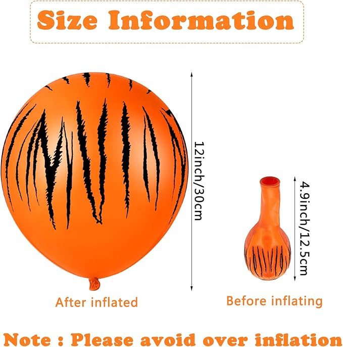Sumind 40 Pieces Tiger Print Stripes Balloons 12 Inch Jungle Animal Theme Safari Balloons for Zoo Jungle Party Supplies Safari Birthday Decoration