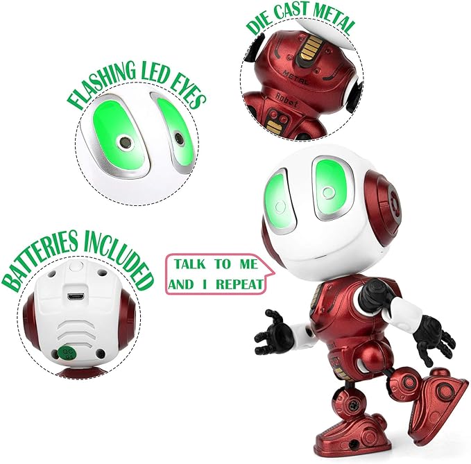 Sopu Stocking Stuffers, Rechargeable Robot Toys Mini Talking Robot with Repeats Waht You Say, LED Lights and Cool Sounds Interactive Toy Christmas Stocking Stuffers for Kids Adults(Red)