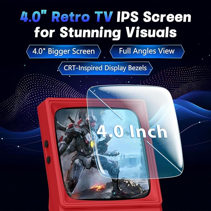 R36TMAX Retro Handheld Game Console, Portable Retro Gaming Console with 4.0” CRT-Inspired Screen, 4000mAh Arcade Classics, Supports Multiple Emulators, WiFi Network Battling, 64GB (Red)