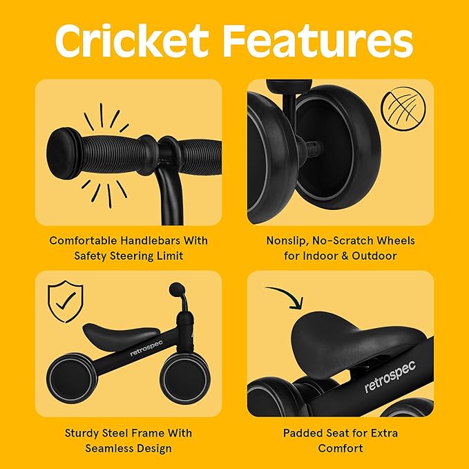 Retrospec Cricket Baby Balance Bike, 4-Wheel Ride-On Toy for Ages 12-24 Months – First Bike & Toddler Bike for 1 Year Old Boys & Girls, First Birthday Gift