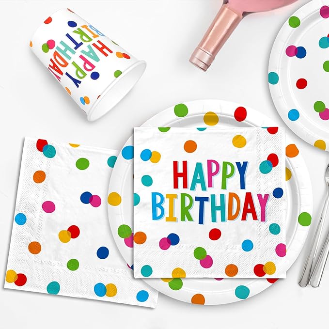Gatherfun Happy Birthday Decorations: Kids' Birthday Party Supplies with Dots Design - Multicolor, 16 Count, Serves 16
