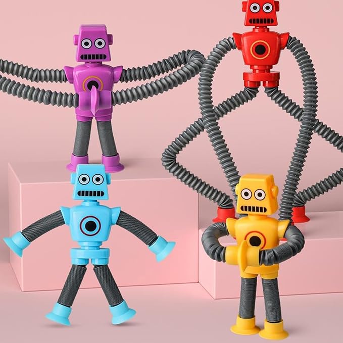 Limpskys 4Pcs Suction Cup Robot Toy,Robot Toys for Kids 3-5 5-7,Autism Sensory Products,Sensory Toys for Kids with Autism