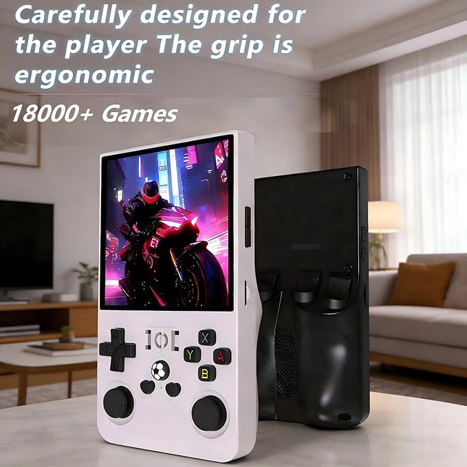 R36max Handheld Retro Game Console 4.0 Inch HD Screen ,Portable，18000+ Game Support, 26+ Emulator Support, 64GB, 4000mAh Li-ion Battery Transparent Black