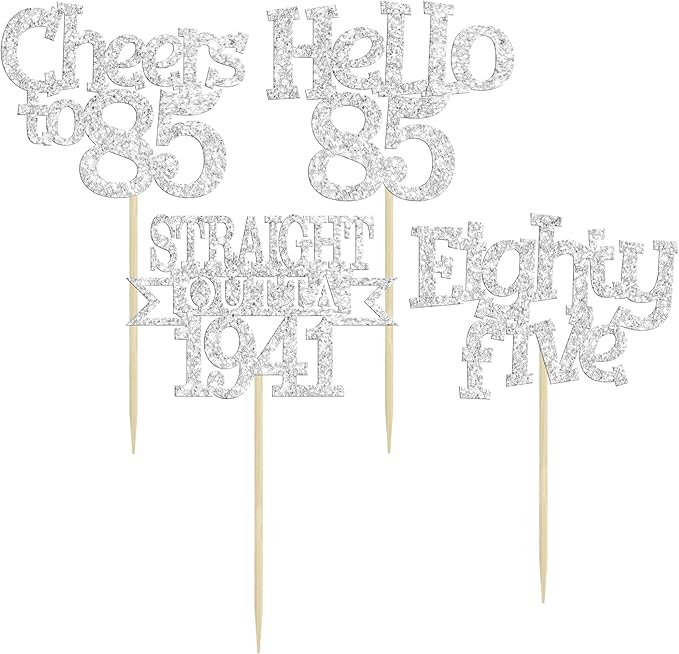 Ephlyn 24Pcs 85th Birthday Cupcake Toppers Glitter Straight Outta 1941 Cupcake Picks Hello 85 Cheers to 85 Years Cake Decorations for 85th Birthday Anniversary Party Decorations Supplies Silver