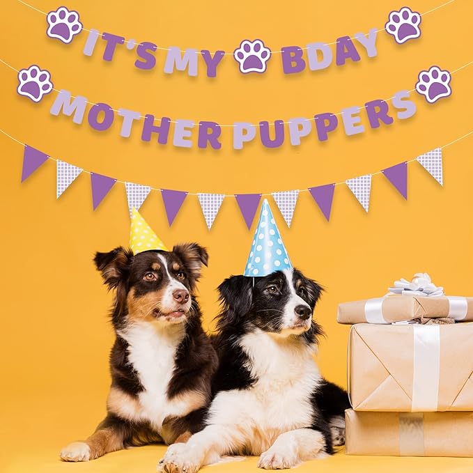 Vicycaty Pre-strung Birthday Party Supplies - It's My Bday Mother Puppers Banner Sign, Puppy Dog Paw Decorations Backdrop, Happy Birthday Pennants Banner for Boy Girl