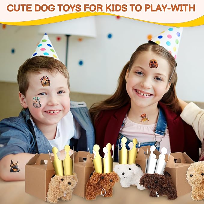 100 Pcs Adopt A Puppy Party Favors, Include 20 Foldable Puppy Boxes 20 Mini Stuffed Dogs 20 Birthday Hats 20 Greeting Cards 20 Stickers for Adopt A Dog Party
