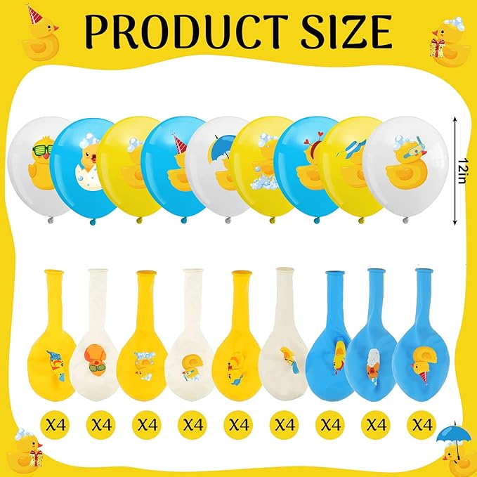 Sratte 40 Pcs Duck Balloon Inflatable Rubber Duck Party Decorations 12 Inch Cartoon Shape Foil Balloons Blue Pink Yellow White Latex Balloon for Baby Shower Themed Birthday Party Supplies