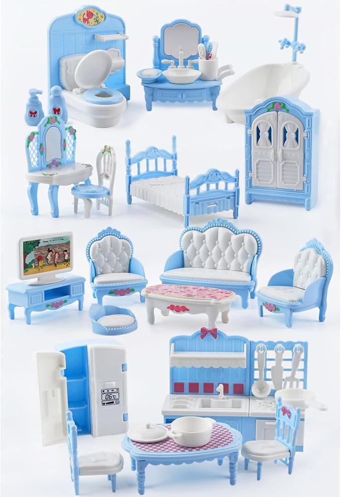 35 Pcs Dollhouse Furniture Accessories Set Mini House Furniture Small Dollhouse Miniature Furniture Play House Accessories 1:12 Tiny Kitchen Bedroom LivingRoom Bathroom Boy Girl Toddler3Y+