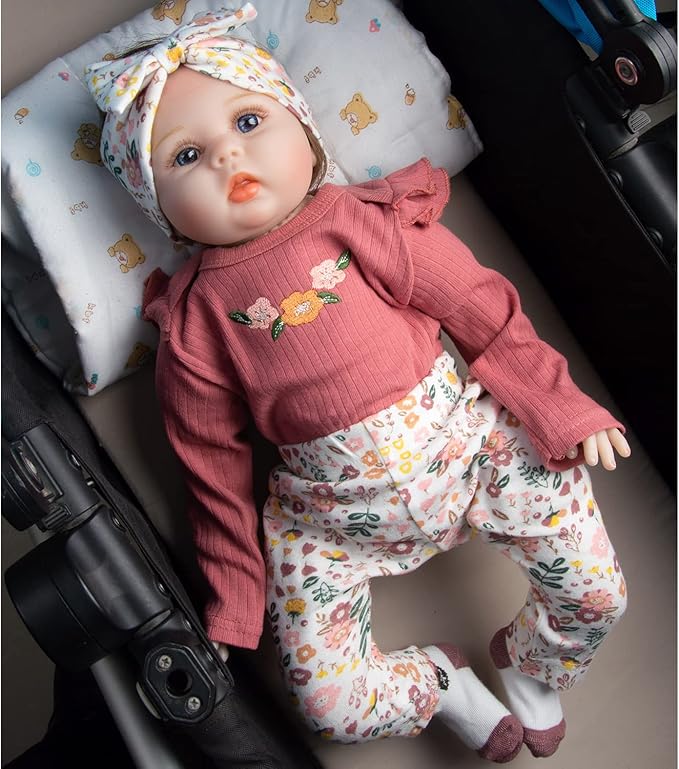Reborn Baby Dolls Clothes 22 inch Outfit Accessories Flower 4pcs Set for 17-22 Inch Reborn Doll Newborn Girl