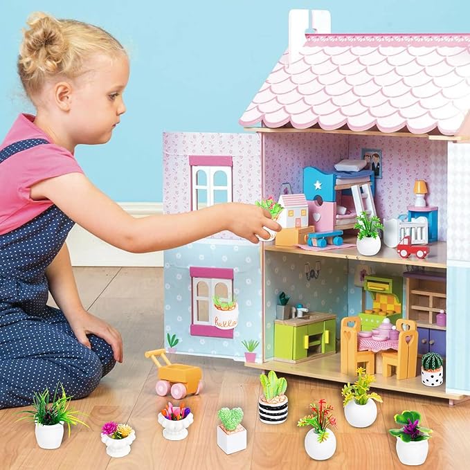 26Pcs Miniature Potted Plants, Mini Artificial Plants, 1:12 Scale Doll House Accessories, Suitable for Dollhouse Decoration, Christmas Birthday Present, DIY Handicrafts