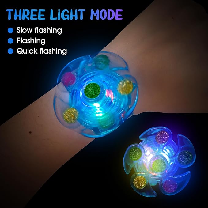 SEKEAHU 25 PCS Light Up Fidget Rotating Toy + 25PCS Slap Bracelets, Dinosaur Halloween Party Favors Christmas Stocking Stuffers for Kids 4-8-12 Goodie Bag Stuffers Glow in The Dark Supplies Gifts