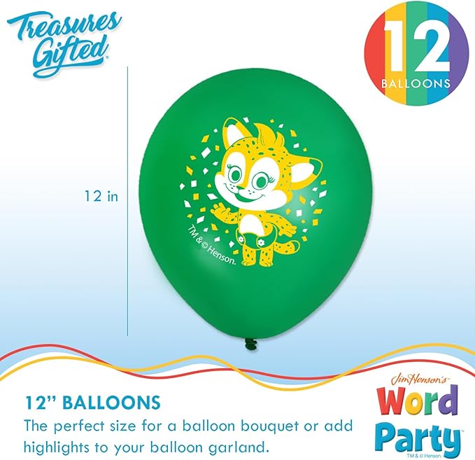 Treasures Gifted Officially Licensed Jim Henson’s Word Party Balloons - 12 Pack - 12" Word Party Birthday Balloons - Word Party Birthday Party Supplies - Latex Balloons for Word Party Birthday