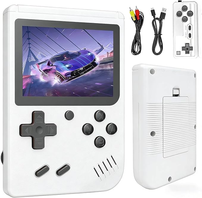 Retro Handheld Games Console Built-in 400 Video Games, Portable Handheld Emulator with 3.0" HD Screen and Rechargeable Battery, Support Connection to TV and 2 Players, Gifts for Boys and Girls (White)