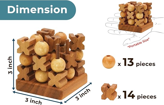BSIRI 3D Wooden Tic Tac Toe Rustic Coffee Table Decor Unique Gifts for Special Occasions Fun for Adults in Strategic Game Night Family Games