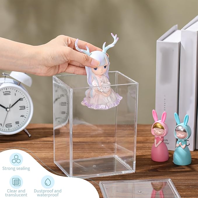 Acrylic Display Case for 4 Inch Figures, Comes with Magnetic Lid and Crystal Clear Case, 4mm Thick Crystal Acrylic Action Figures Protector(2 Pcs)