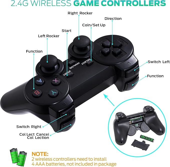 Retro Game Console, Retro Gaming Console, Wireless Retro Game Console, Plug & Play Video TV with 25200+ Built-in Games, 4K HDMI Output, and 2.4GHz Wireless Controller, 9 Classic Emulators (Black)