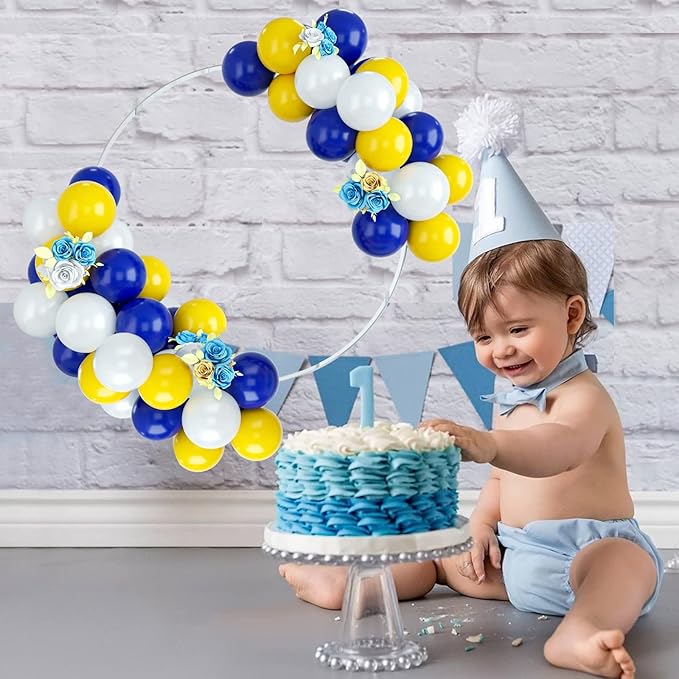 Blue Yellow White Balloon Arch Kit, 50PCS Latex Party Balloons for Birthday, Wedding, Baby Shower, Engagement DIY Hula Hoop Arch Decoration Party Supplies