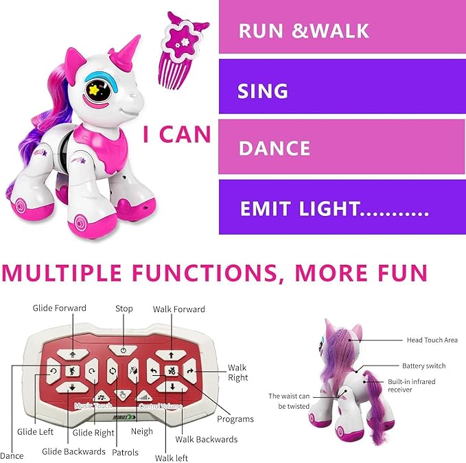 Robot Pet,Unicorn Toys for Girls Age 4-6 | Remote Control Robot with Walking & Dancing | Adorable Pink Unicorn Birthday Gift for Kids 5-7 | Interactive Pet Pink