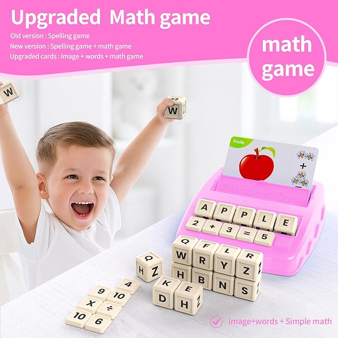 Educational Toys for Kids Ages 3-8, Matching Letter Spelling Game ABC Learning, Learning Toys for 4-7 Year Old Girls,Christmas Birthday Party Gifts for 3 4 5 6 7 8 Year Olds Girls Pink