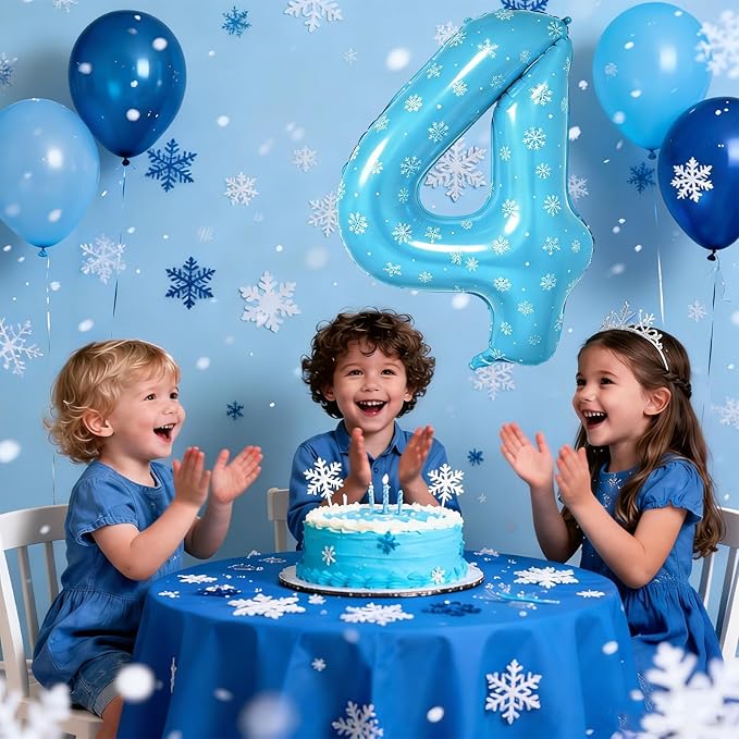 Snowflake Balloons Birthday Decorations, 40'' Frozen Number 4 Balloon for 4th Birthday Party Supplies