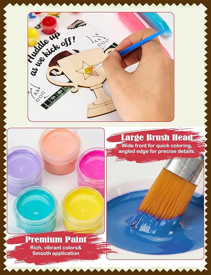 24 Set Football Party Favors - Football Birthday Party Supplies - Non-Toxic DIY Wooden Paint Crafts - with Magnet Luminous Pen - American Rugby Birthday Goodie Bags Gifts Prizes for Kids Boys Toddler