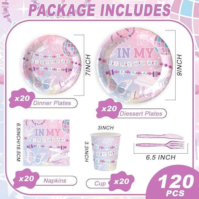120PCS In My Birthday Era Party Supplies Friendship Party Tableware Music Themed Decorations includes In My Era Music Plates and Napkins for Girl Fans Birthday Party Decorations