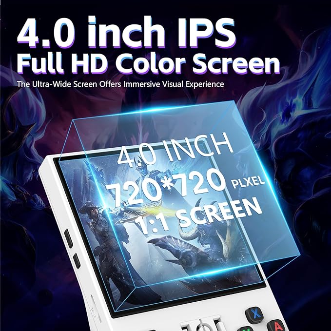R36MAX Retro Handheld Game Console, Portable Retro Gaming Console 4.0'' IPS HD Screen and Linux System, Support 30+ Emulator and 64GB TF Card Video Game Consoles, 4000mAh Battery (White 64GB)