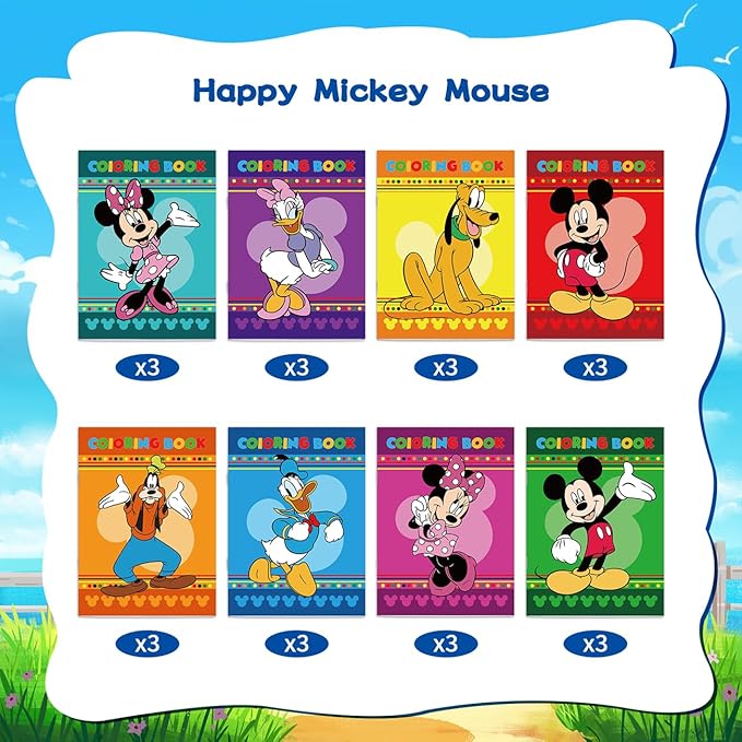 Mickey Birthday Party Supplies, 24Pcs Mouse Coloring Books for Minnie Birthday Party Gifts, Goodie Bag Stuffers, Classroom Rewards, 8 Styles